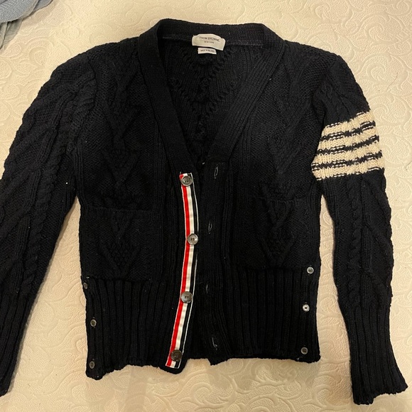 THOM BROWNE WOOL CARDIGAN IN NAVY - Picture 2 of 7